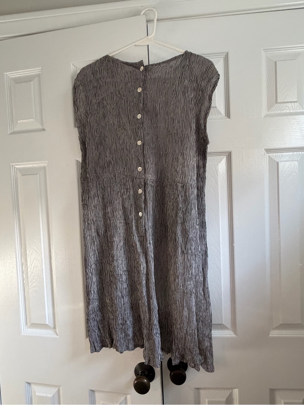 Vintage Gingham Dress Button-Back Crinkle Midi Dress Sz Small/Med